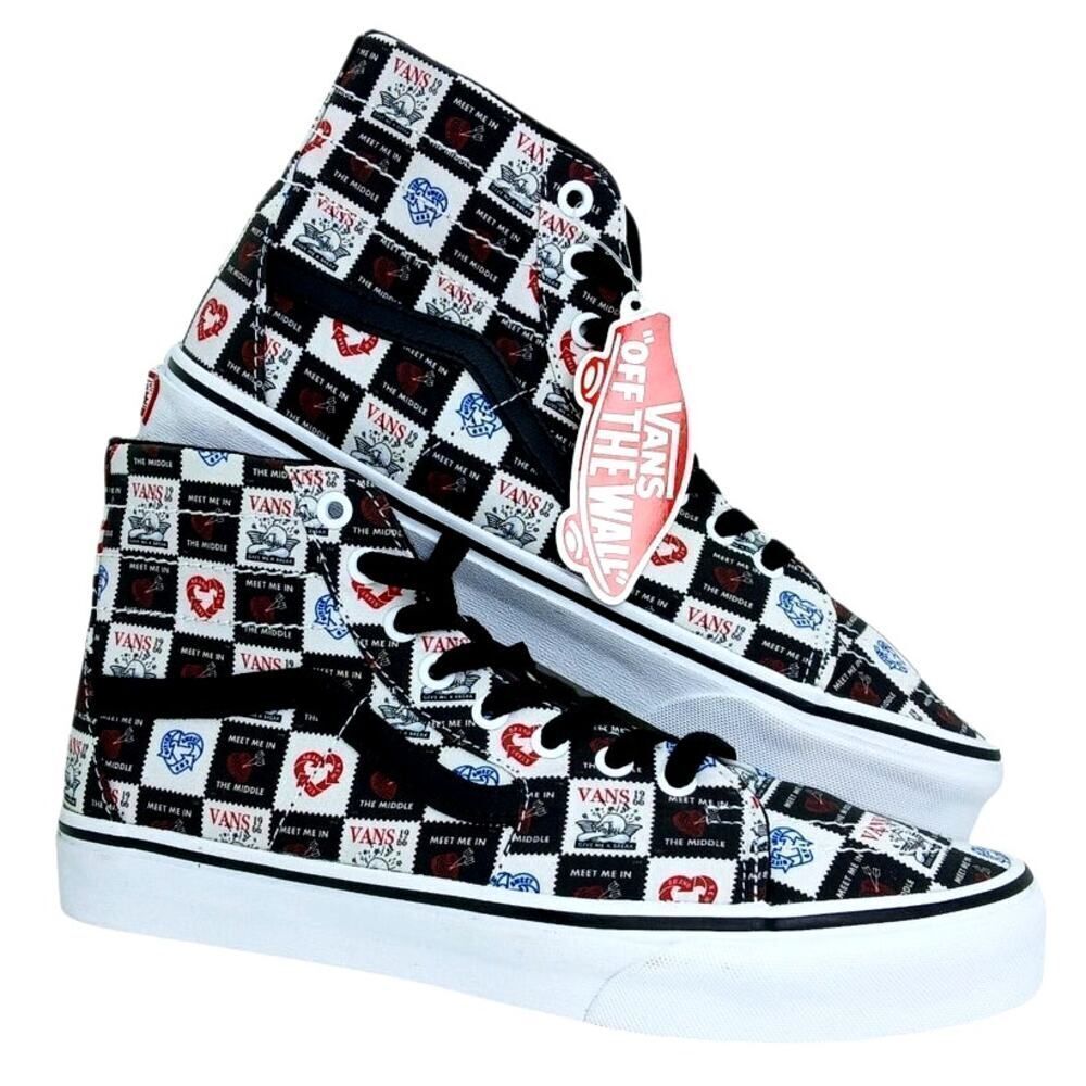 Vans SK8 Womens New w/Tags Hi Top Love Letters Black White Sneakers - Size 10 - Picture 1 of 8